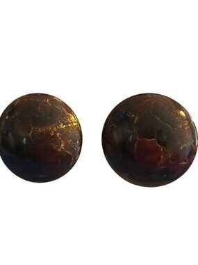 Vintage Round Button Pierced Earrings Resin Domed Marbled Lightweight Estate 1"